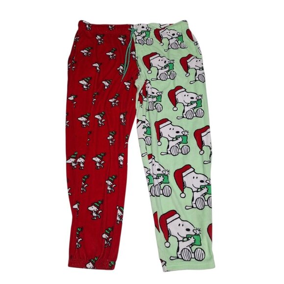 Peanuts Christmas Snoopy Red Green Pants Fluffy Soft Womens Large 12 10 Santa - Picture 8 of 8